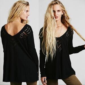Free People Black Knit Blouse